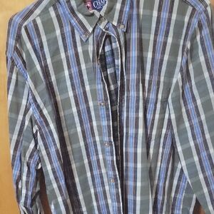 Chaps Men's Blue and Green Striped Shirt